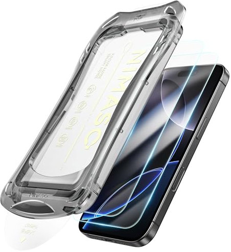 NIMASO for iPhone 16 Pro Screen Protector 6.3-Inch, Dust-free Instant Installation, 9H Hardness HD Clear Tempered Glass Film, Military Grade Shatterproof, Anti-Scratch, 2 Pack