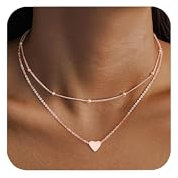 Ketten Roségold Halskette für Damen, 14K Echte Vergoldet Roségold Stapelbare Doppel Layering Ketten Halsketten mit Herz Anhänger Multi Layered Boho Schmuck für Damen Frauen
