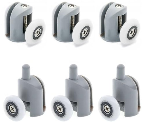 Roulettes de Porte de Douche, Roulette Porte Coulissante Douche, 23 mm Roues en Haut ou en Bas, Roulette Porte de Douche en Alliage D'aluminium, pour Cabine de Douche, Salle de Bain Porte, 6 Pièces
