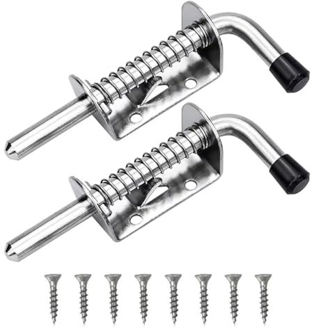 Hazrcvr 2 Pièces Loquet à Ressort avec 8 vis, Verrou à Ressort, Boulons à Ressort, Serrure de Porte Abri de Jardin, Loquet Ressort Robuste Pour Fenêtre, Porte de Grange, Hangar, 128mm Argent