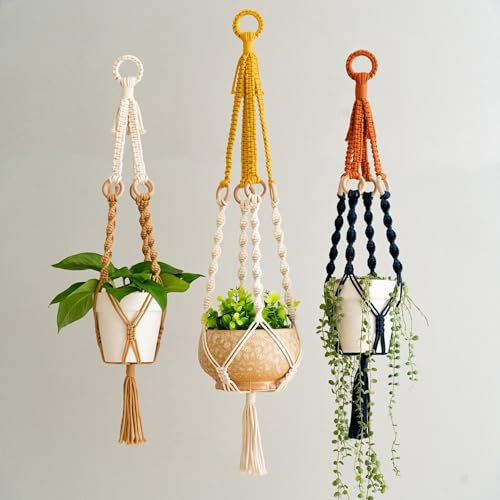 Umimiss Macrame Plant Hanger - 3pcs Colourful Hanging Plant Pot, Knitted Cotton Macrame Wall Decoration, Indoor Outdoor Boho Home Decor