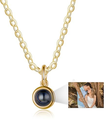 Lam Hub Fong Personalisiert Foto Projektion Halskette für Damen Männer Kette mit Bild Anhänger Silber Vergoldet Kette Schmuck Geschenk für Geburtstage Valentinstag Weihnachtsfeiertag (Gold)
