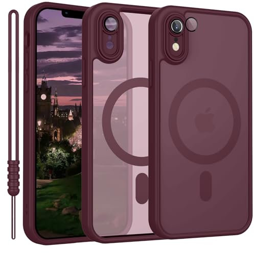iPhone XR Hülle mit MagSafe, Hanyhülle iPhone XR Magnetisch Dünn Matte Touch Kameraschutz, Anti-Gelb rutschfest Kratzfest Schutz Stoßfest Hülle für iPhone XR Dunkel Rot