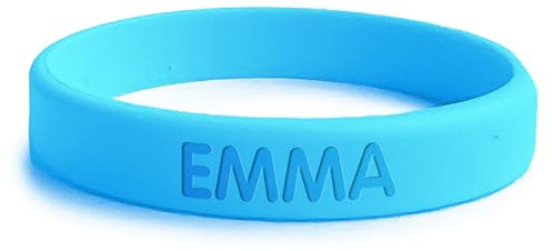 Stellasticker - Braccialetto SOS personalizzabile per bambini con nome e numero di telefono, resistente, impermeabile, senza inchiostro. Ideale al mare, vacanze e gite. (Azzurro, 14 cm)