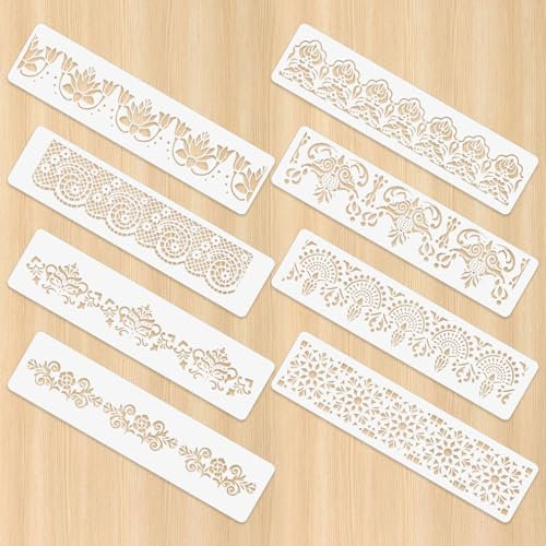 8 Pcs Flower Stencils Cake Stencils for Buttercream Embroidery Stencils Cake Decorating Templates DIY Craft Stencils for Painting on Canvas Paper Fabric Wood