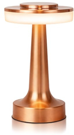 JHPGEOE Cordless Metal Desk Lamp, Touch Sensor Control LED Table Lamp,3 Color Stepless Dimmable Battery Powered Lamp (Rose Gold)