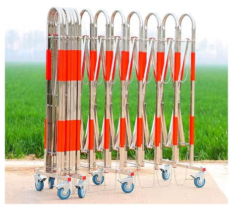 Traffic Fence,Stainless Steel Driveway Gate,Folding Security Gate With Universal Wheel, for Road Construction Traffic Control Easy To Move(900 X 120cm)