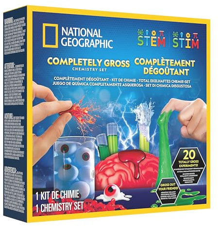 Blue Marble National Geographic Kit de Química Asquerosa – 20 Experimentos Científicos Repugnantes para Niños, Disección de un Cerebro, Explosión de Glóbulos Rojos y Más, Kit CTIM