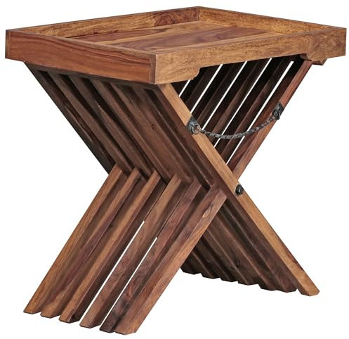 Beistelltisch Mumbai Massivholz Sheesham Design Klapptisch Serviertablett und Tisch-Gestell klappbar Landhaus-Stil