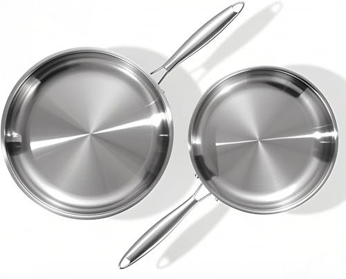 DELARLOCHEF Dreilagige Edelstahl Bratpfanne 24cm,28cm,Edelstahlpfanne Unbeschichtet,Induktions Pfanne,Hocheffiziente und Energieeffiziente Pfannen für Steak,Ei
