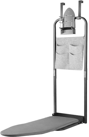 Over The Door Ironing Board 13x36 inches with Iron Holder and Pocket Storage Bag, Hanging Iron Board for Home Laundry Room, Black