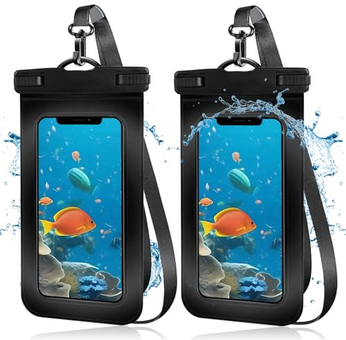 Yesimola Pochette Étanche Smartphone 2 Pcs, IPX8 Pochette Étanche Téléphone pour iPhone 16/15/14/13/12/11 Plus Pro Max, Corde Amovible et Réglable Protege Telephone Eau Jusqu'à 7 Pouces Smartphone