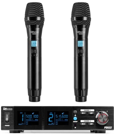 Power Dynamics PD522 Système de Microphones UHF avec 2 Micros Main Sans Fil - 100 Canaux, Écrans LCD, un Système Micros Professionnels, Idéal pour les Spectacles, Concerts