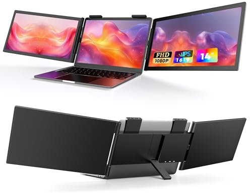 MAGICRAVEN Laptop Bildschirm Erweiterung, 14 FHD 1080P Triple Portable Monitor, Tragbarer Monitor für Laptop 14-16, USB C Monitore Erweiterung für Mac, Windows, Android, Chrome, Plug and Play