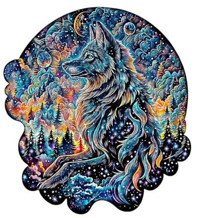 KaayeeWood Holzpuzzle Erwachsene,180 Teile Nebel Wolf Holz Puzzle,Einzigartige Wooden Puzzle Mit Box Aus Holz Geburtstagsgeschenk für Erwachsene und Kinder
