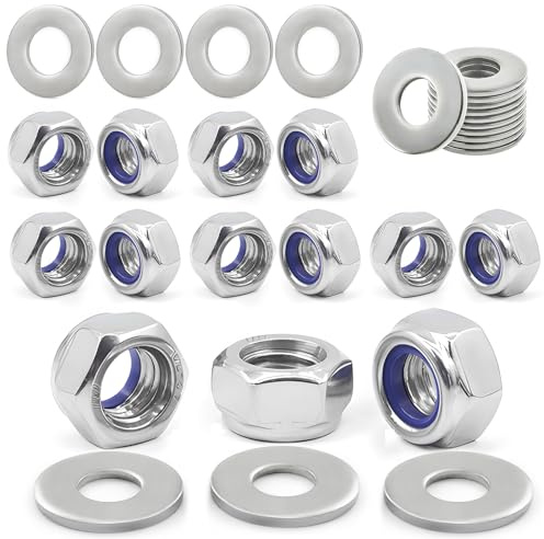 Alethron M8 Muttern, DIN985 40 Stück Standard A2 V2A Mutter M8 Edelstahl mit 20 Stück Selbstsichernde Muttern M8＆20 Stück Unterlegscheiben Metrisch Sicherungsmuttern Sechskantmuttern Stoppmutter