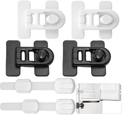 6 Stück Child Safety Fridge Lock, Selbstklebend Kindersicherung Schrank | No Drilling Schranksicherung Baby, Einstellbar Kindersicherung Schubladen für Schränke Kühlschrank Tür(Weiß，Schwarz)