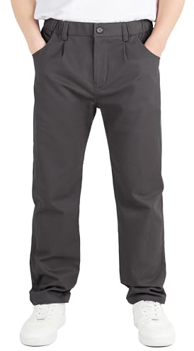 CAMLAKEE Pantalones de pierna recta para niños, pantalones chinos escolares con cremallera