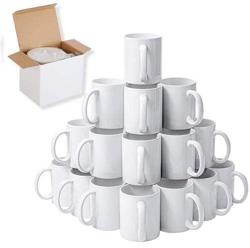 EKAM 36 x Sublimation Mugs 11oz Blank Plain White Large Handle Coffee Mug with Gift Boxes, Sublimation Blanks Dishwasher Safe White Ceramic Tea Mugs - AAA Grade White Mug (36)