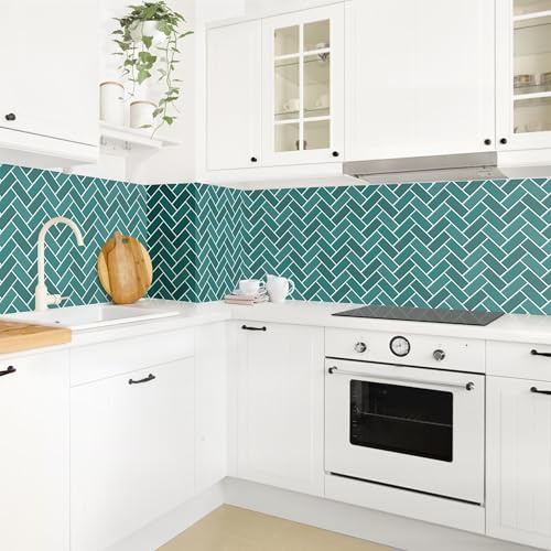 micasia Küchenrückwand selbstklebend Fliesenoptik ohne Bohren fugenlos - Made in Germany - Unifarbe Modern matt Paneel petrol Küche Herd Spritzschutz 2065 (50x100cm)