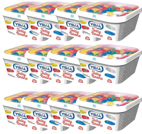 Vidal Jelly Beans I 12x180g I in praktischer Box zum Mitnehmen I verschiedene Sorten Jellybeans I Fruchtbonbons I Gemischte Früchte I Geleebohnen