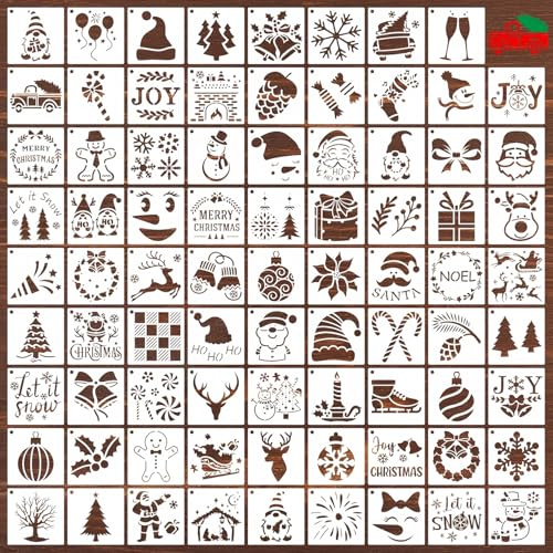 80 Stück Weihnachts Schablonen zum Malen auf Holz | 3 Zoll Wiederverwendbare Weihnachtsschablonen, Verschiedene Weihnachts Vorlagen für Holzschilder Kartenherstellung