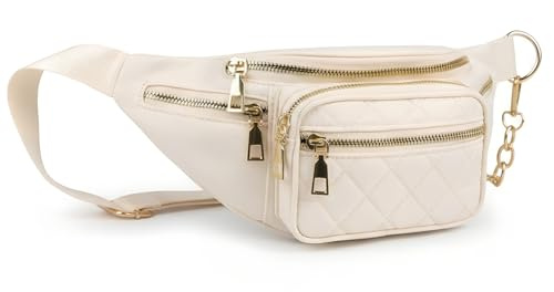 Gürteltasche,Nylon Bauchtasche Damen,Crossbody Hüfttasche,Wasserdicht Gürteltasche mit 5 Reißverschlusstaschen und Verstellbarem Gurt,Für Outdoor Reisen Sport Wandern Jogge (Weiß)