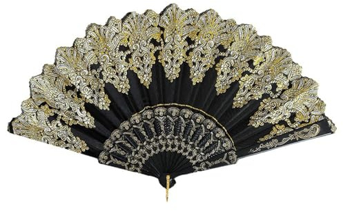 VBSYUYQ 23cm Black Chinese Folding Hand Fan with Lace & Tassel | 1 pack black chinese style folding hand fan with lace edge tassel, portable foldable for daily cooling wedding home decor use
