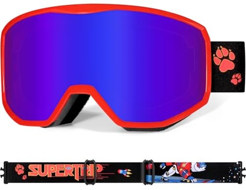 Supertrip Skibrille Kinder 6-14 Jahre,Snowboardbrille Kompatibler Helm | Ski Snowboard Brille Verspiegelt für Brillenträger,Anti-Nebel UV-Schutz Schneebrille für Jugendliche Mädchen Jungen