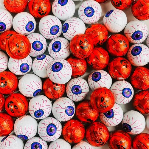 OYOY | 1kg Halloween Schokokugeln | Kürbis und Augen | Milchschokolade mit Milchcremefüllung | Süßes für große Halloweenpartys & Mitgebsel Boxen