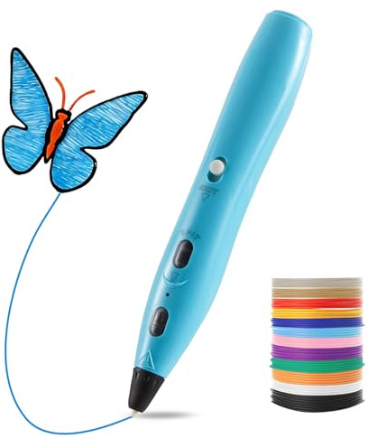 LIHUACHEN RPC200B 3D Stift Set, einschließlich 12 Farben PLA-Kunststofffilament, kompatibel mit PLA-Filament, geeignet für DIY-Bastelarbeiten. (Blue)