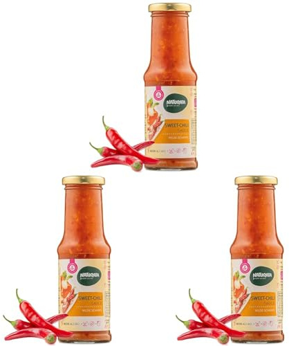 Naturata Bio Sweet-Chili-Sauce 210 ml | Milde Schärfe 2/4 | Vegan & Glutenfrei | Mit Agavendicksaft & Apfelsaft-Konzentrat | Ideal für Asiatische Gerichte & Grillen (Packung mit 3)