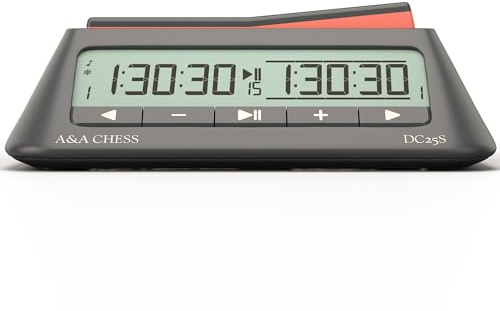 A&A Chess Clock, Digital Chess Timer with 38 Tournament Modes, Stylish Minimalist Design with Rocker, Portable Timer for Chess & Board Games (Black)