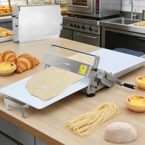 Tragbare,Teigausrollmaschine Faltbar & Manuell | Einstellbare Teigdicke 0-25 mm für Pizzateig, Blätterteig, Nudelteig & Croissants | Edelstahl (60x30cm)