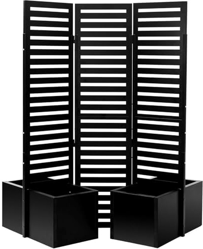 RBFGYIOP Set di 3 Pannelli per la Privacy con fioriera – divisorio in Metallo Indipendente, 4 aiuole Rialzate autodrenanti e Traliccio – per Patio, Balcone e Giardino