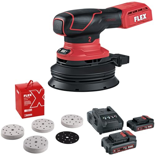 Flex Akku-Exzenterschleifer ORE 2-125 18-EC C + Schleifpapier D125 ST-Set + Akku Set P-Set 22 Q (Akku-Exzenterschleifer, mit Drehzahlregelung, Inkl. Staubsack und Adaptern, mit Schutzauflagen) 535933
