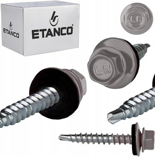 ETANCO GT02 Trapezblechschrauben 4,8 x 50 mm, RAL 9007 Graualuminium, 100 Stück, selbstbohrend mit EPDM-Dichtung, verzinkter Stahl, Sechskant, für Metallblech auf Holz