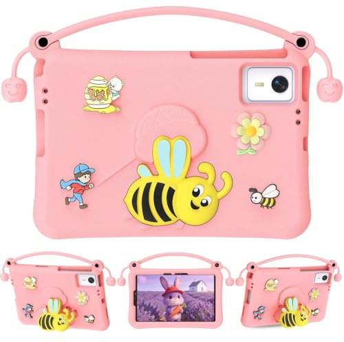 Maikavtouk Case for Xiaomi Redmi Pad 2 11-inch 2025,Cute Cartoon EVA Foam Kids Friendly Case Built-in Handle & Bee Bracket,Shockproof Lightweight Silicone Cover,Gift for Boys Girls (Pink)