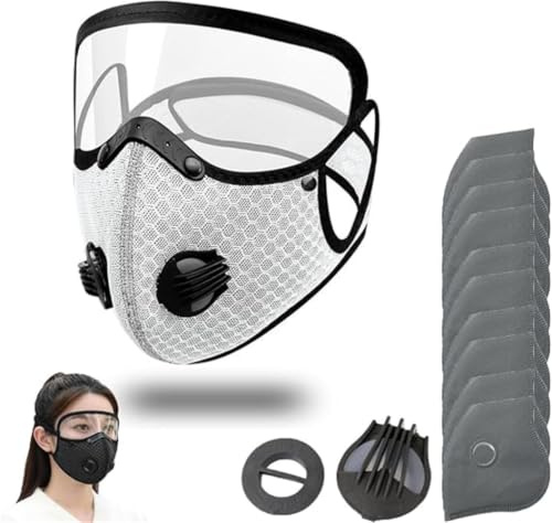 Wbietu Reusable Carbon Filter Dust Mask with Adjustable Goggles, Activated Carbon Face Mask,Reusable Half Face with 10 Filters, 5-Layer Filter with Adjustable Goggles for Woodworking Mowing Dust