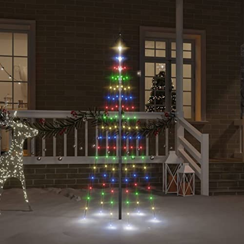 mzdioop LED Christmas Tree for Flagpole, Multi-Colour with 108 LEDs, 180 cm Height, Copper PVC Material, 5 m Cable, 8 Light Effects, for Garden, Balcony, Patio, Indoor and Outdoor