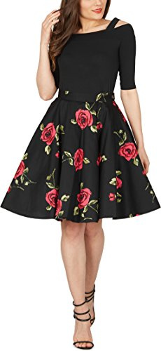 BlackButterfly Floreale Lungo Rockabilly Anni 1950 Gonna A Ruota (Grandi Rose, XS)