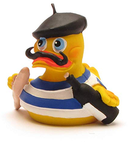 Duckshop I Badeente Duck au Vine - Frankreich I Quietscheente I L: 8 cm I Quietscheentchen I Geschenk für Reise-Fans I Präsent Sammler I Souvenir