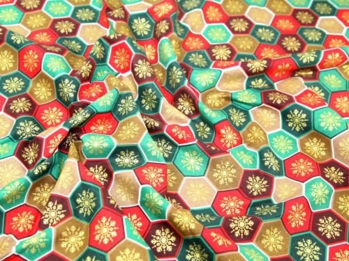 Schneeflocke Sechsecke Print Weihnachten Baumwolle Stoff Grün – Meterware + Frei Minerva Crafts Craft Guide