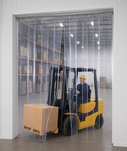 SCD Heavy Duty PVC Strip Curtain Kit 3m (W) x 3m (H) for Industrial Doors | Fits 3m x 3m Doorways with 12 Heavy Duty PVC Strips 300 x 3mm with Stainless Steel Hangers for Industrial Doors & Warehouses