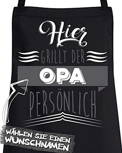 Comedy Grill Schürze - Hier GRILLT DER Wunschname PERSÖNLICH - Motiv 5 - Schwarz/Weiss-Grau