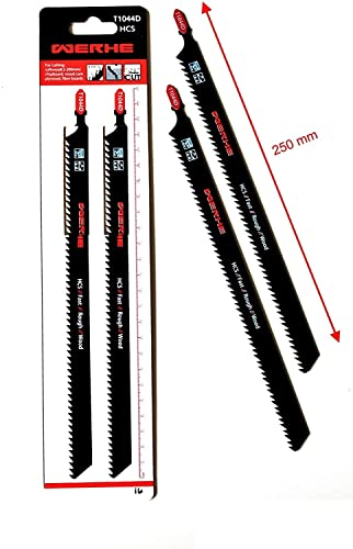 WERHE ® Professional - 2 x Wood Jigsaw Blades - C 250mm T1044D Jumbo Long - Fast Cutting thick layers - Compatible with Bosch, Metabo, Milwaukee, Makita Jigsaws