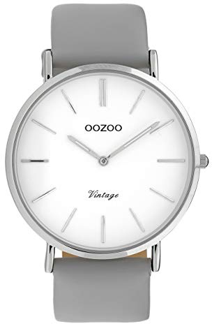 Oozoo Vintage Damenuhr mit Lederband Flach 40 MM Weiß/Hellgrau C20073