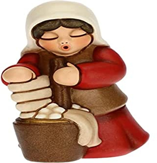 THUN - Figur Krippe Lavandaia - Weihnachtsdekoration Haus - Klassische Krippe, rote Variante - Keramik - 5,5 x 5,8 x 8 cm