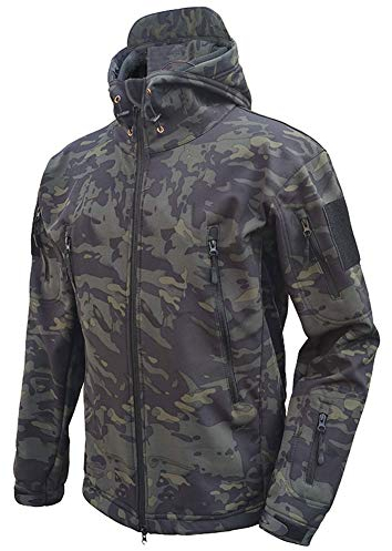 MakingDa wasserdichte Herren-Jacke, lässiger Kapuzenmantel, gefüttert mit Softshell-Fleece, Laufjacke, Jacke im Camouflage-Look, für Arbeit, Angeln, Jagd, Klettern, L