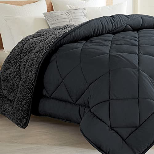 SAMPUR - Couette Sherpa | Sensation Laine et Cosy | Surpiquage Innovant | Réversible été Hiver | Isothermique | Grise | 140 x 200 cm